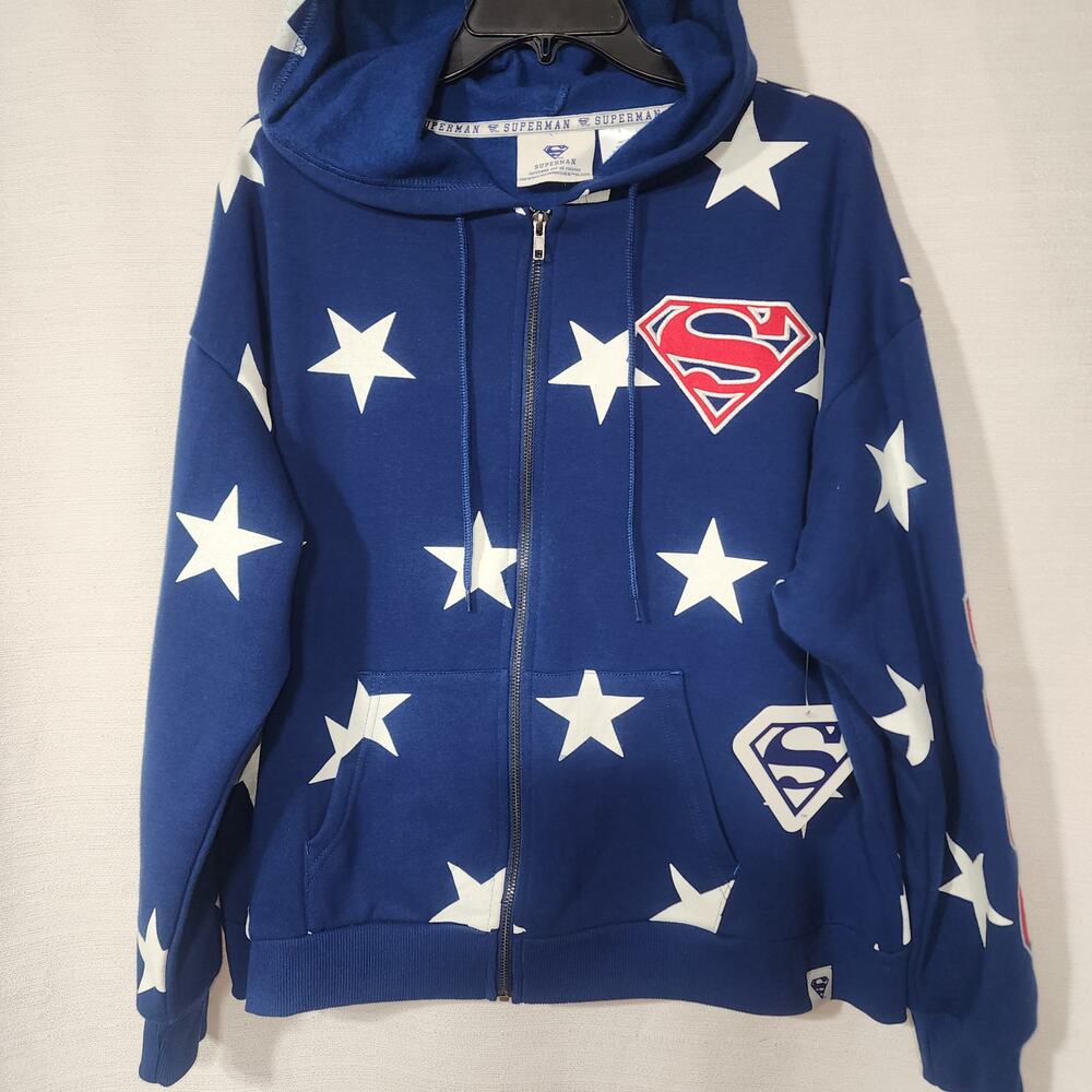 Superman 1938 women's full zip hoodie Large NWT
